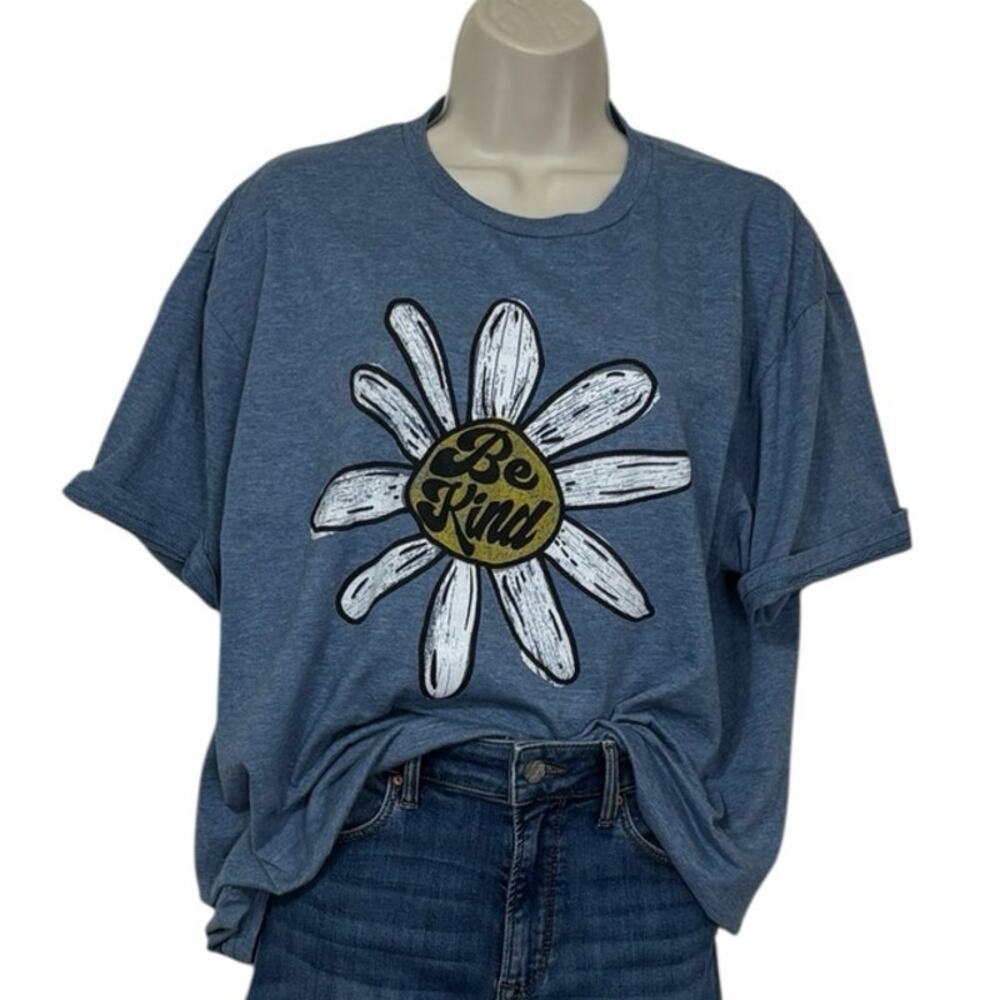 Be Kind Heather Blue Flower T-Shirt Adult Size Large